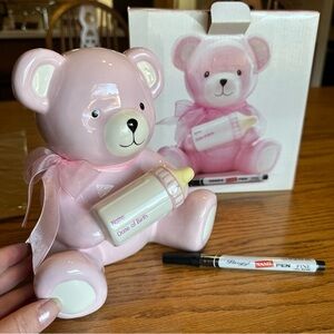 Burton + Burton Ceramic Teddy Bear Piggy Bank Girl Baby Shower NWOT
